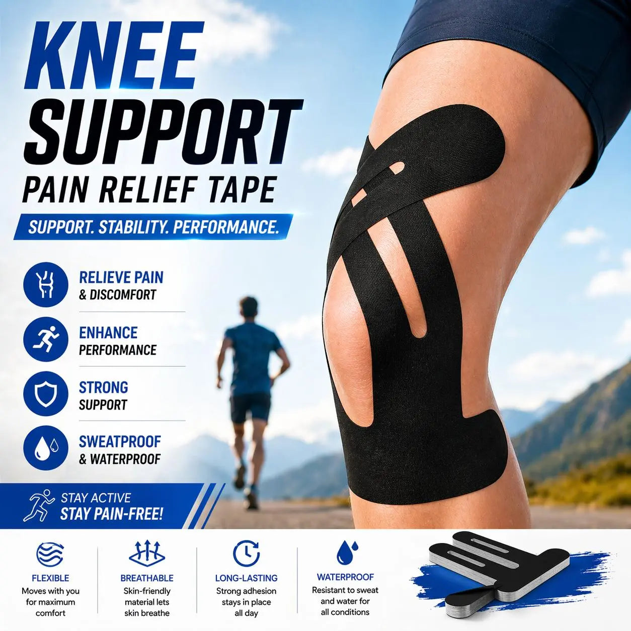 Precut Kinesiology Tape for Knees, 10 Pcs