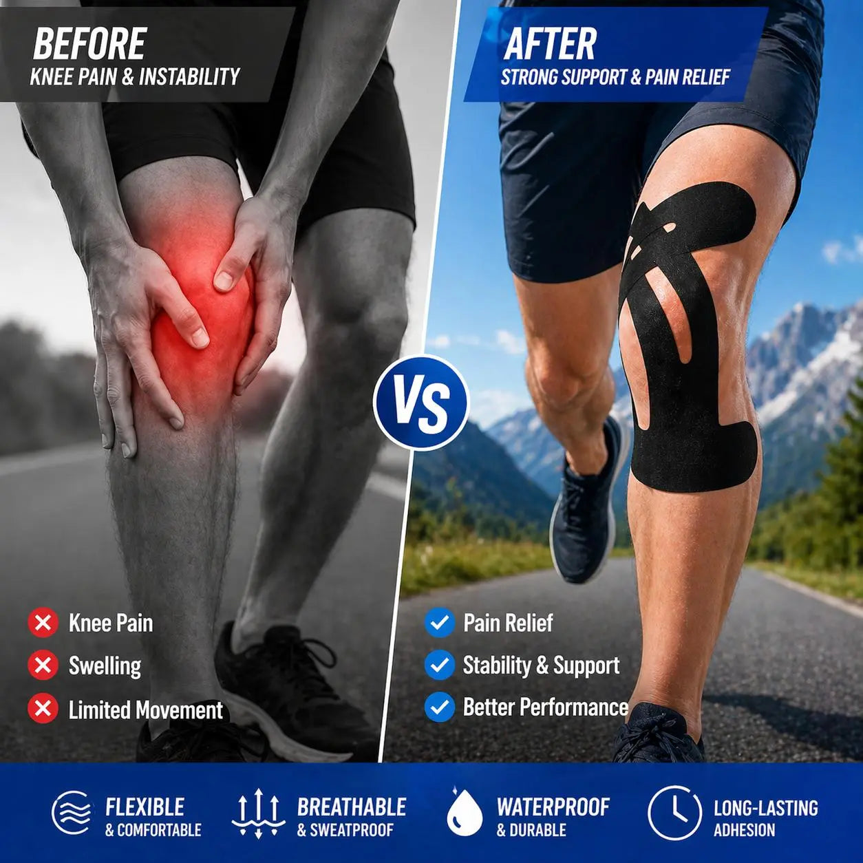 Precut Kinesiology Tape for Knees, 10 Pcs