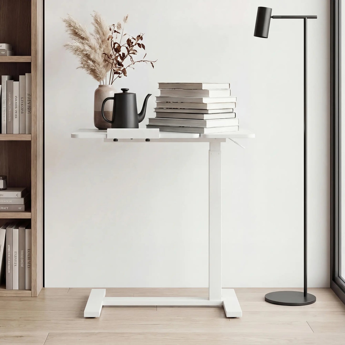 Mobile work desk - adjustable desktop height and flip-top