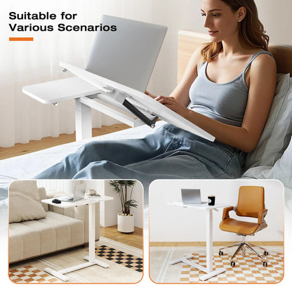 Mobile work desk - adjustable desktop height and flip-top