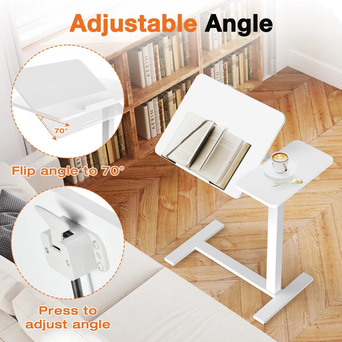 Mobile work desk - adjustable desktop height and flip-top