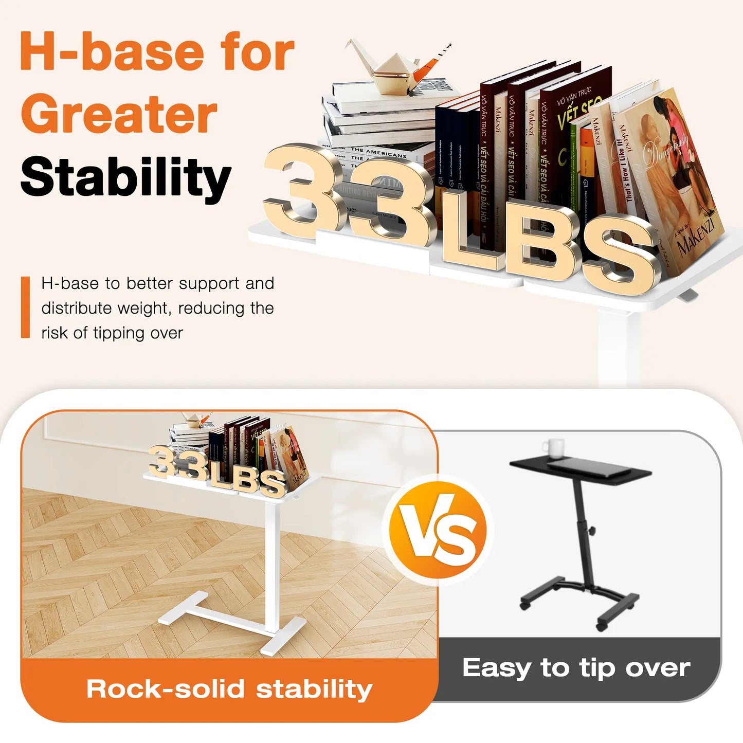 Mobile work desk - adjustable desktop height and flip-top