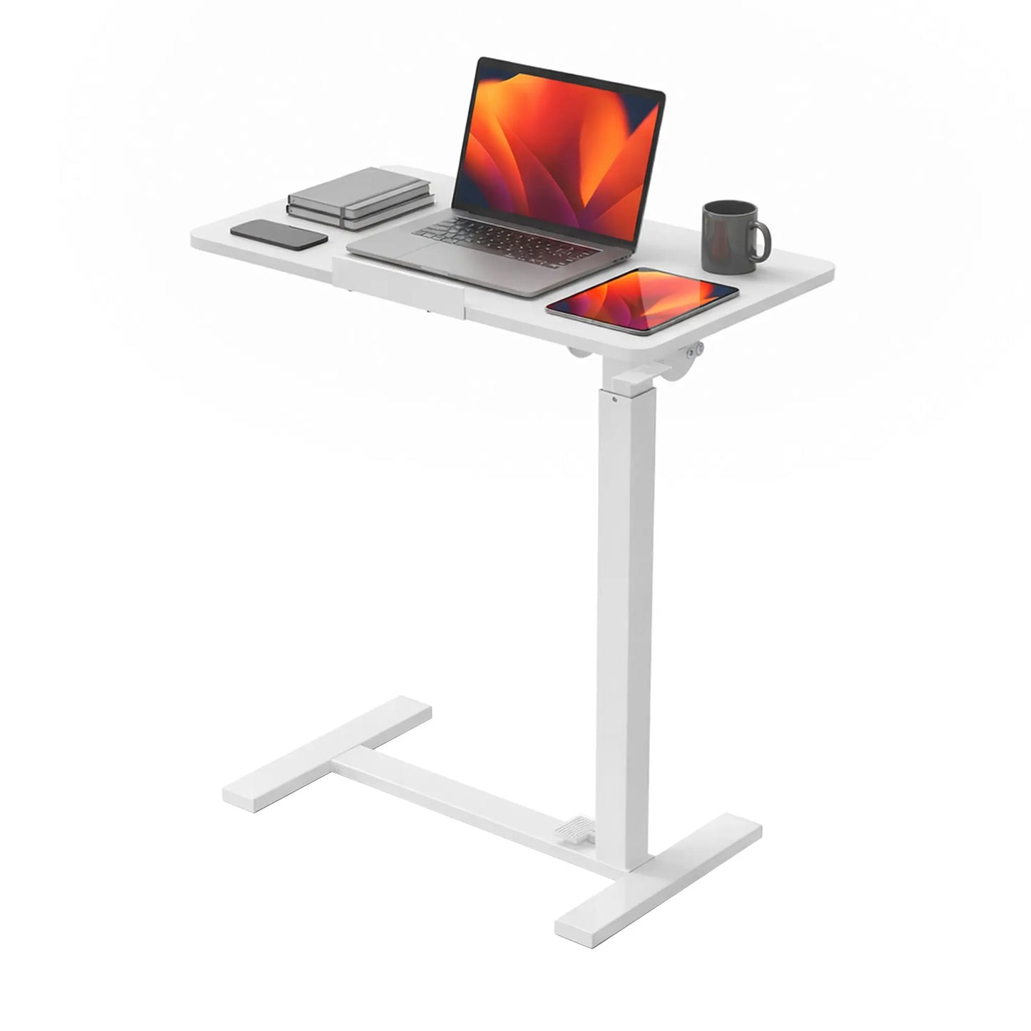 Mobile work desk - adjustable desktop height and flip-top