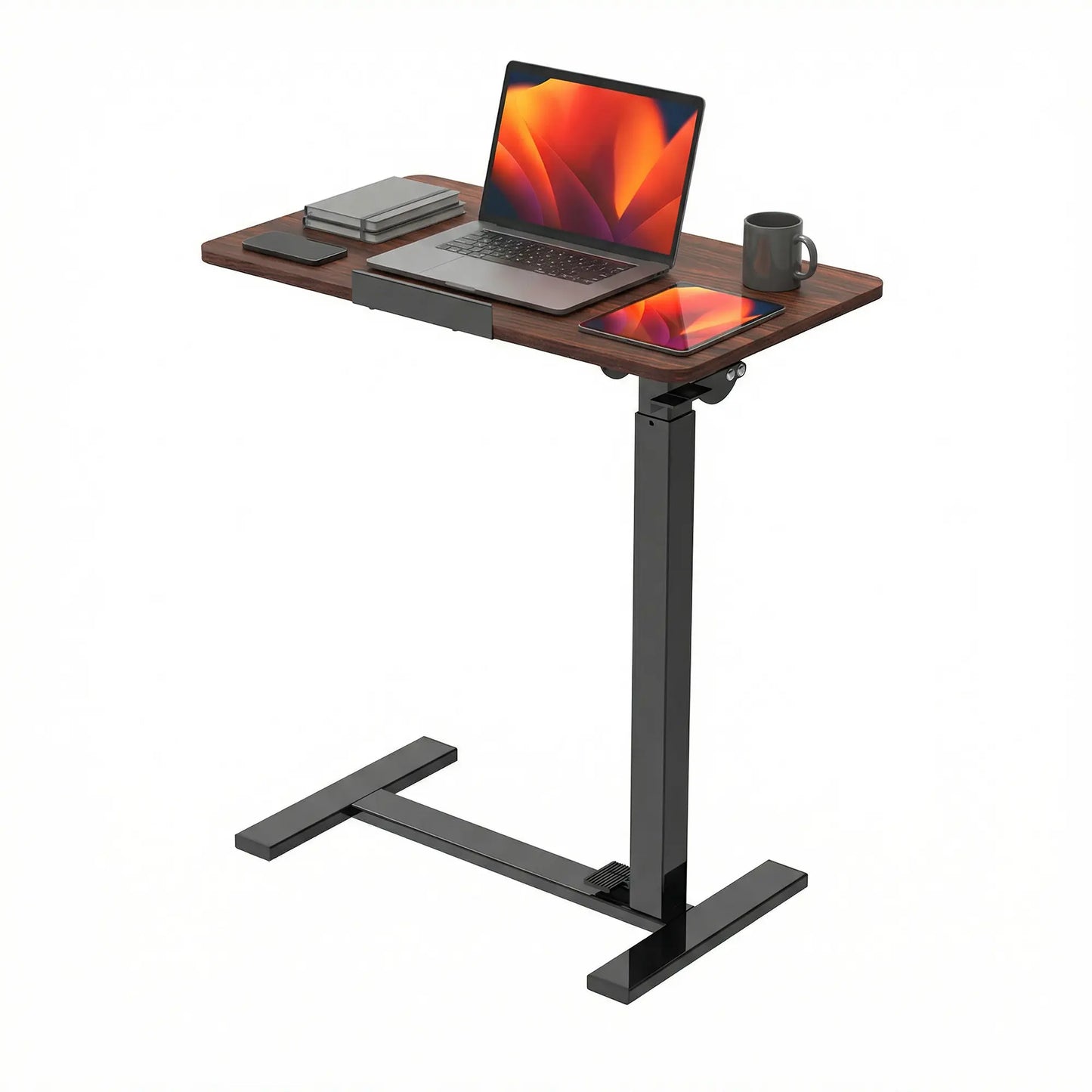 Mobile work desk - adjustable desktop height and flip-top